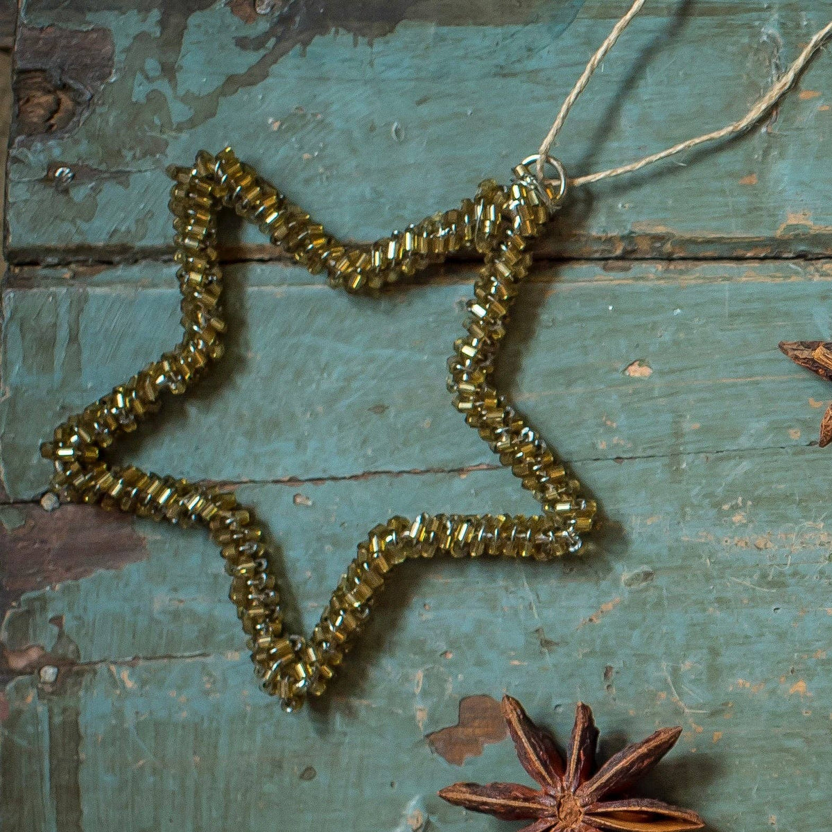 Smallest Antique Gold Glass Beaded Star