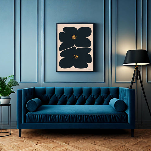 Retro Mid Century Black Flower Art Print