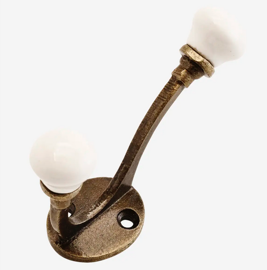 Jagg Iron & Porcelain Hook Collection - Brass & White