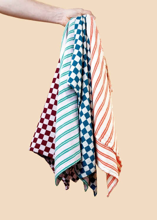 Cotton Hand Towel: Teal Check