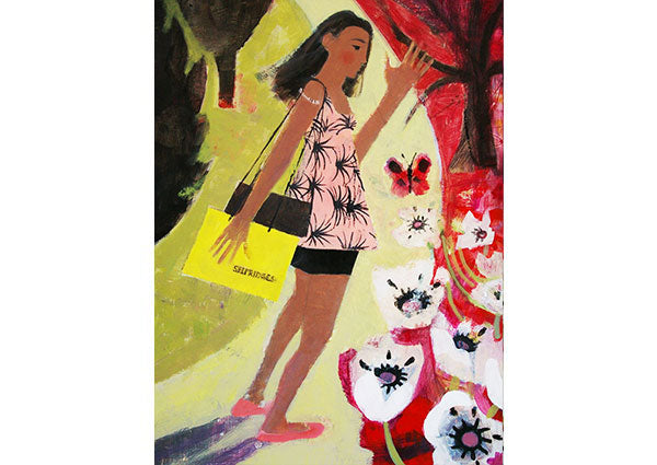 Card Shopping in a Pink Dress