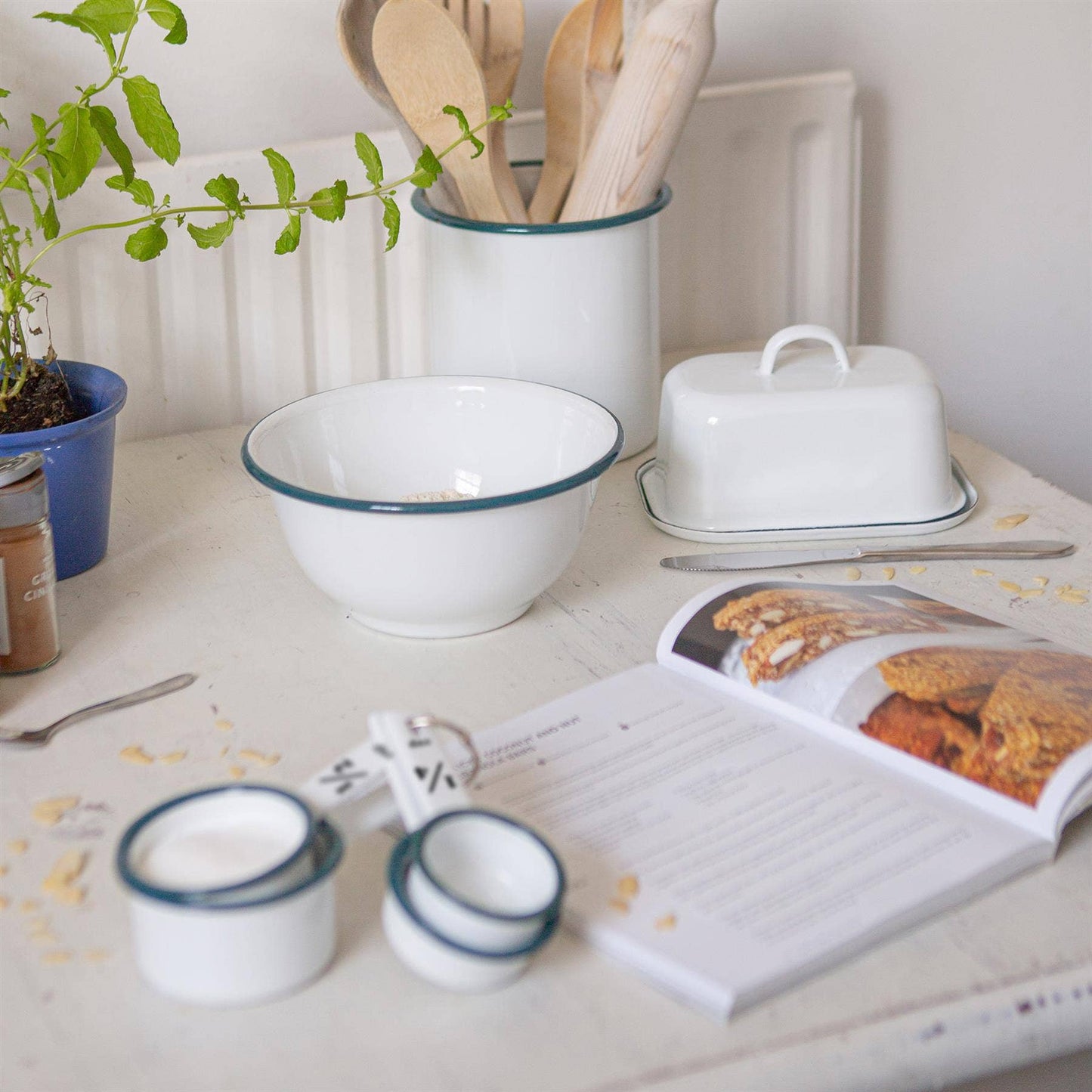 White Enamel Butter Dish