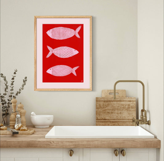 Three Pink Fish - A3 Print
