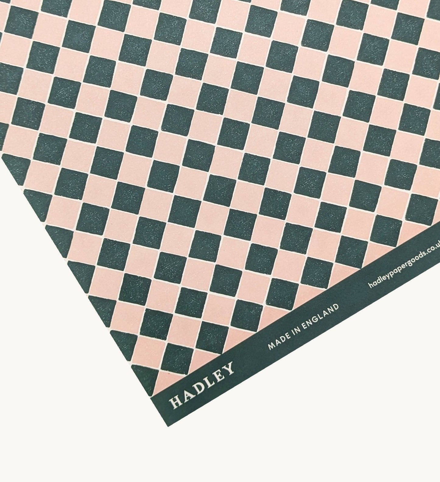 Quarry Tile Checkerboard Gift Wrap, Model Makers Paper. Blush Pink/Very Dark Green