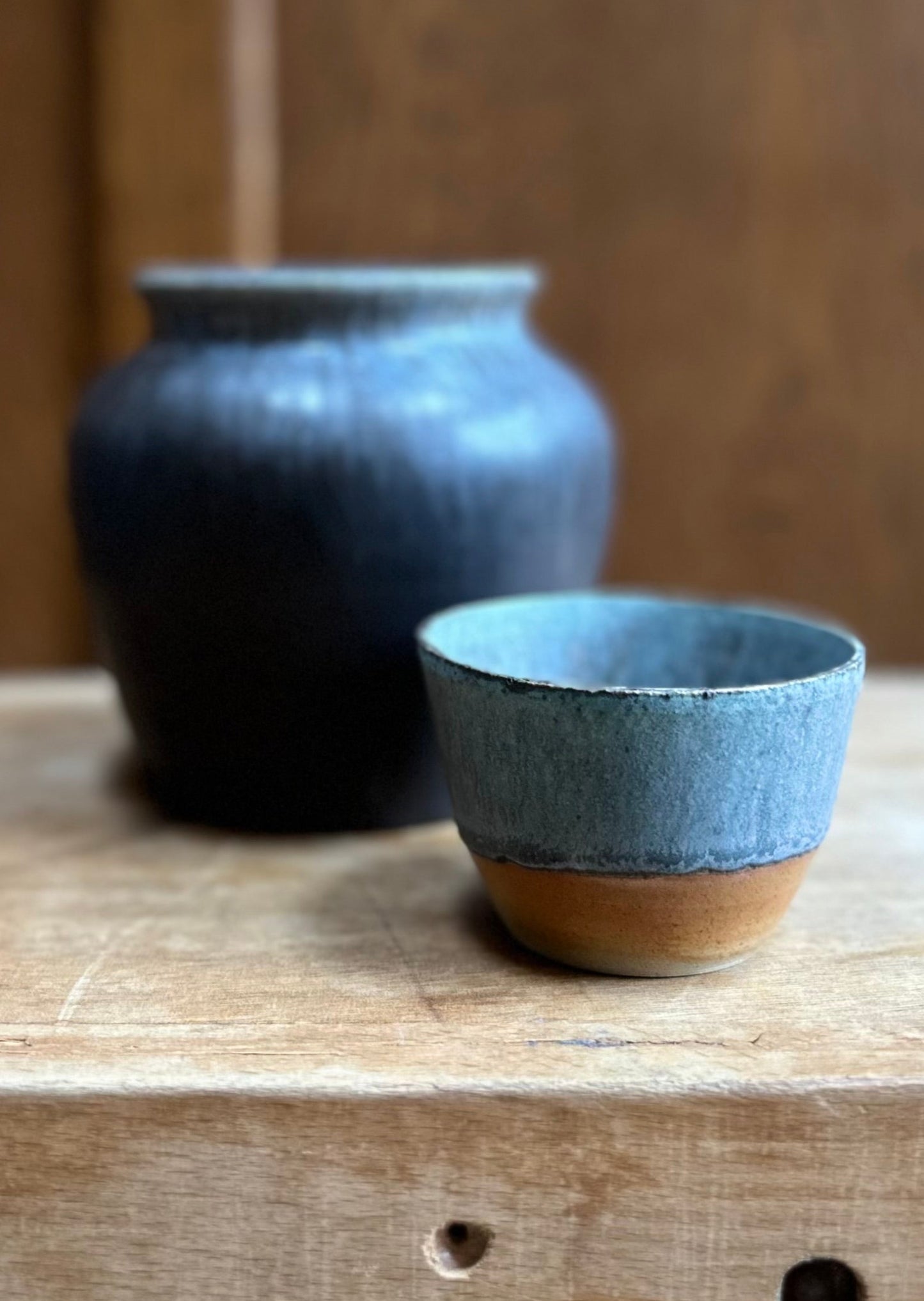 Studio Pottery Small Vase Dark Bluish Graphite