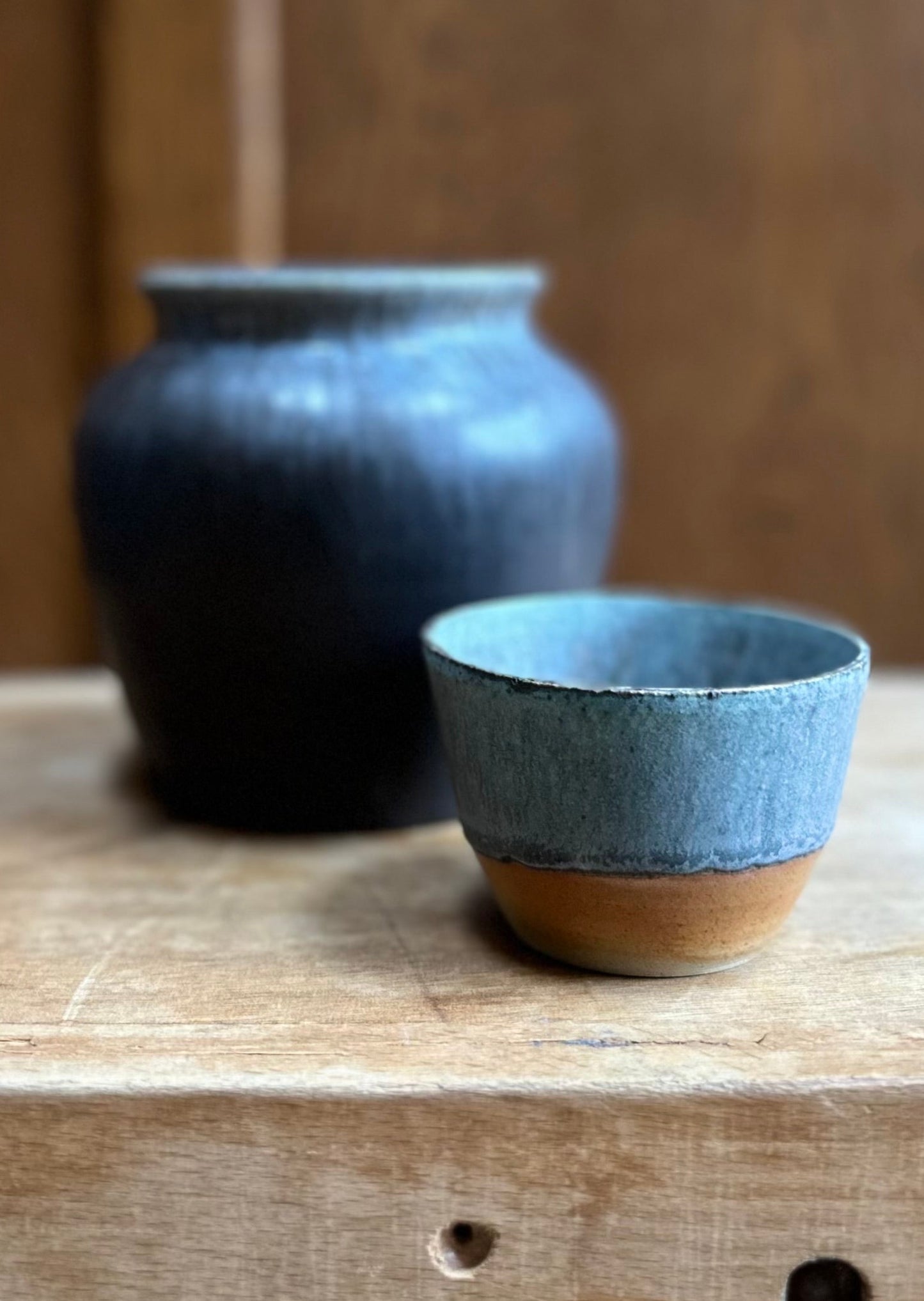 Studio Pottery Small Bowl Chalky Blue Glaze