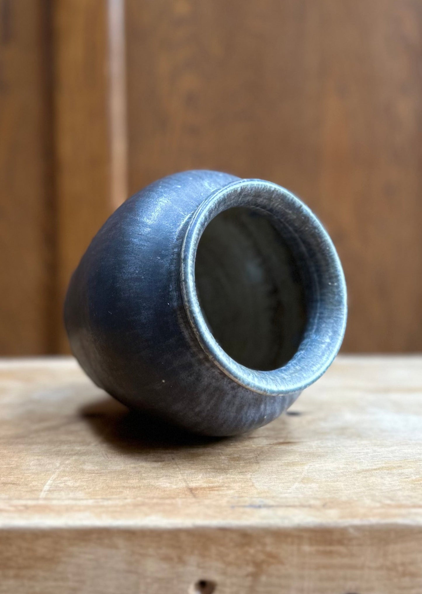 Studio Pottery Small Vase Dark Bluish Graphite