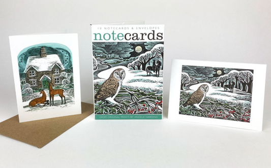 Winter Notecards - Owl Flight & Christmas Cottage