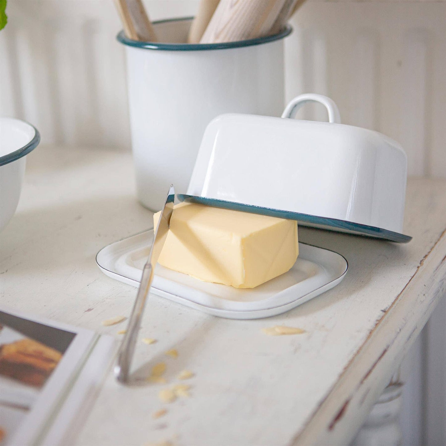 White Enamel Butter Dish