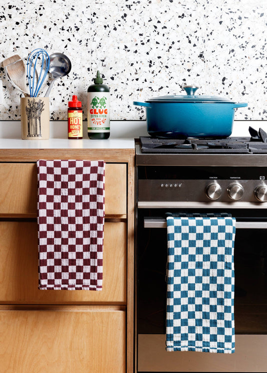 Cotton Hand Towel: Teal Check