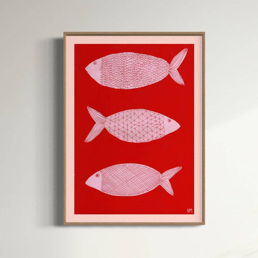 Three Pink Fish - A3 Print