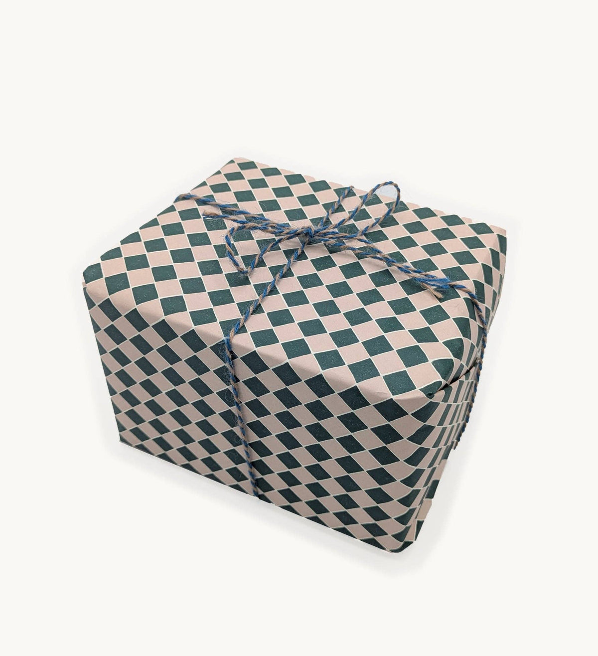 Quarry Tile Checkerboard Gift Wrap, Model Makers Paper. Blush Pink/Very Dark Green