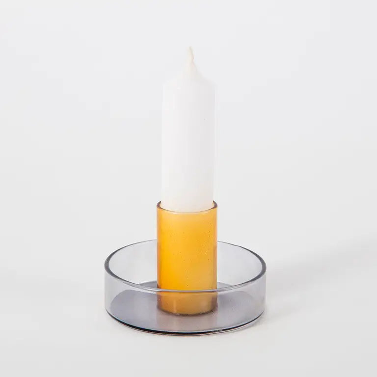 Duo Tone Glass Candle Holder - Grey & Orange