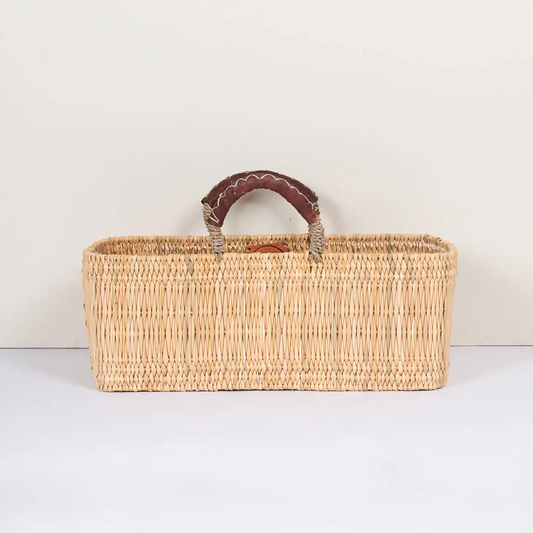 Reed Basket With Leather Handles - Assorted